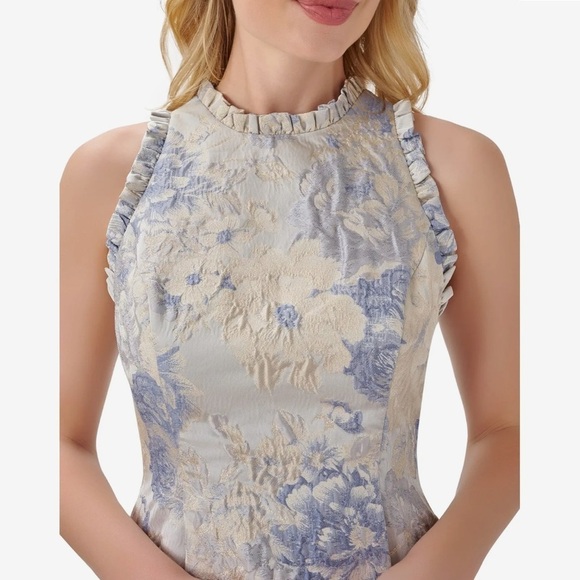 Adrianna Papell Metallic Jacquard Fit-and-Flare Halter Party Dress - Picture 4 of 16